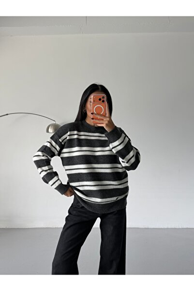 Lamierra Pulover de tricotat pentru femei Yumoş basic cu dungi