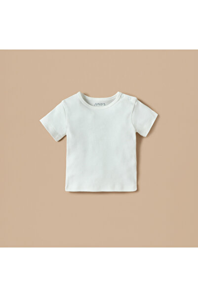 Juniors Solid T-shirt and Elephant Print Dungaree Set with Button Closure