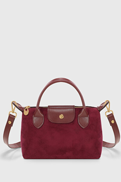 Housebags Süet Bordo Çok Yönlü PU Deri Çapraz Askılı Çanta