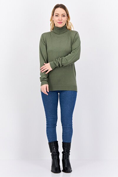 Buzz Women Turtle Neck Long Sleeve Ribbed Sweater, Green