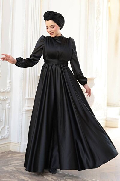 N.S NEVA STYLE Satin Black Hijab Evening Dress 23821S