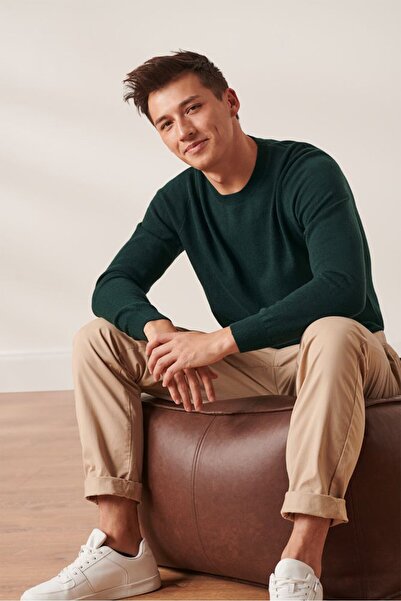 Tchibo Men Round Neck Knitted Sweater, Green