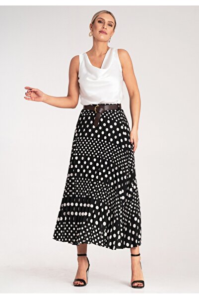 Figl Polka Dot Pleated Skirt - High Waisted Skirt - Black Skirt M1155 Size S/M