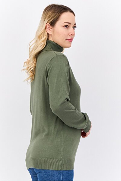 Buzz Women Turtle Neck Long Sleeve Ribbed Sweater, Green