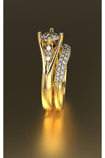 giove jewelry Çiftli Zirkon Yüzük Seti – 925 Ayar Gümüş Altın Kaplama | Merke...