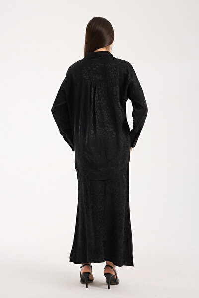 DeChival Tesettür Set - Shirt and 93 cm Long A-Line Skirt - Patterned Textured Fabric