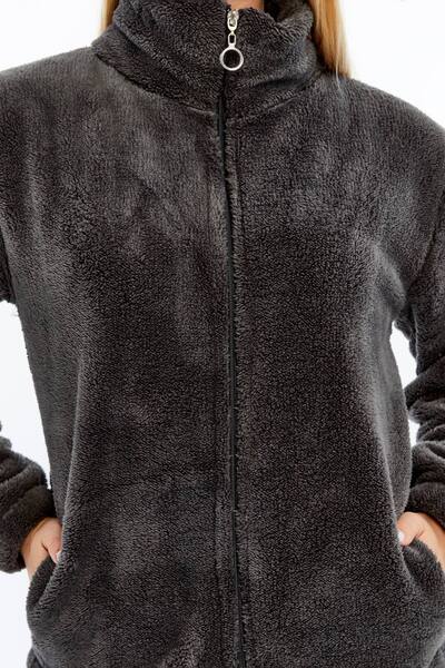 SENTEX Welsoft Zippered Gray Pocket Women's Cardigan