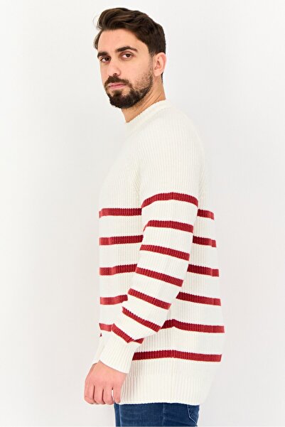CELIO Men Crew Neck Stripe Sweater, Multicolor