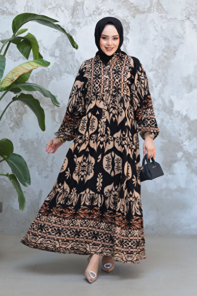 N.S NEVA STYLE Patterned Black Hijab Dress 30025S