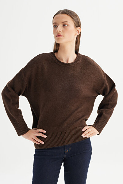 WRANGLER Relaxed Fit Geniş Kesim Bisiklet Yaka Kahverengi Triko Kazak