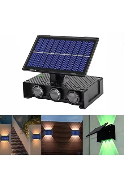 AUXITO Lampă solară de perete, dublă, 6 LED-uri, RGB, montare pe perete, ilum...