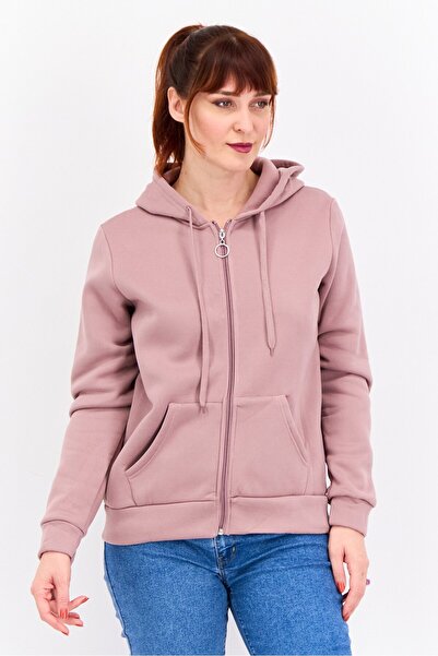 Buzz Women Hooded Solid Long Sleeves Sweatshirt, Mauve