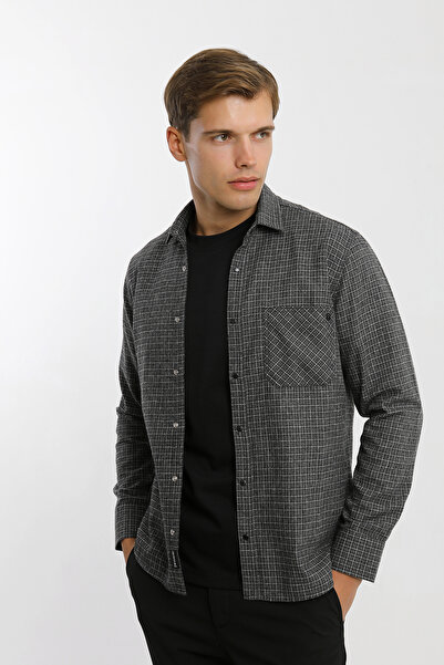 Smc by Semco Collar Buttoned Long Sleeve Snap Fastener Single Pocket Plaid Me...