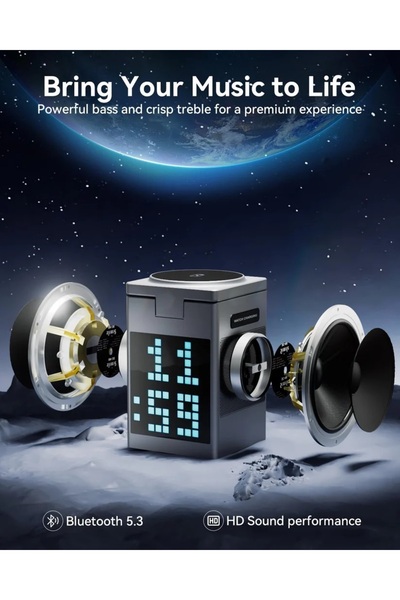 AUXITO 6-in-1 Wireless Charging Station — 5/7.5/10/15W, Bluetooth Speaker, Digital Clock