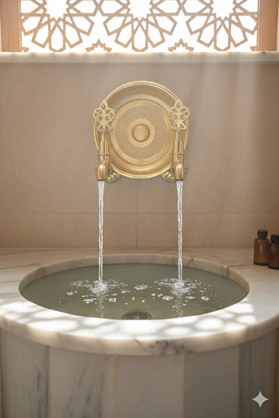 EMFA AKSESUAR Gold Eskitme Kurna Seti - Hamam Muslukları Seti 2 Adet Gold Mus...