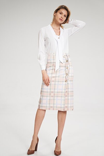 Figl Midi pencil skirt with buttons and checks M697 Size XL