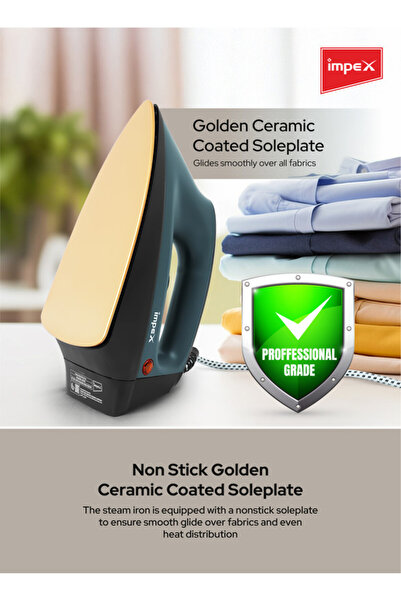 İMPEX Heavy Duty Dry Iron IB191 Power 1200W 2Kg Ceramic Soleplate 360° Cord 7Y Warranty 5 Temps