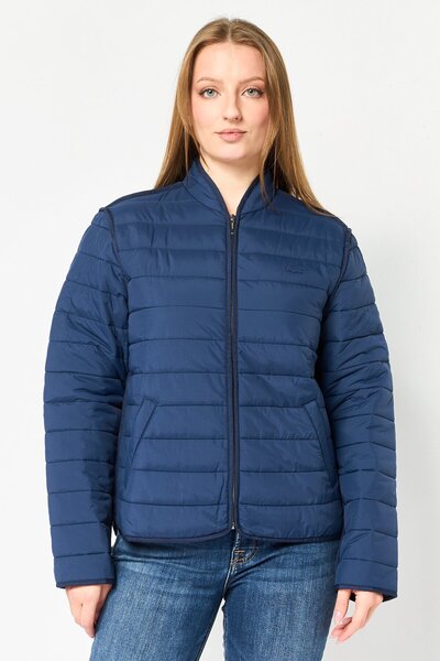 Lacoste جاكيت نسائي مبطن بشعار العلامة التجارية، أزرق داكن