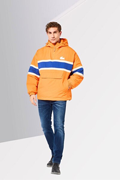 Lacoste Men Brand Logo Quilted Pullover Puffer Jacket, Orange