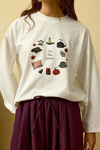 Ceylan Otantik Ecru Pumpkin Printed Basic Body