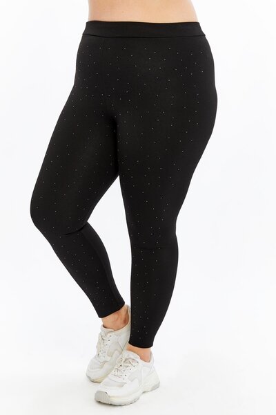 RMG Large Size Leggings with Front Stone Detail Black