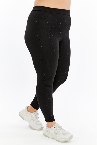 RMG Large Size Leggings with Front Stone Detail Black