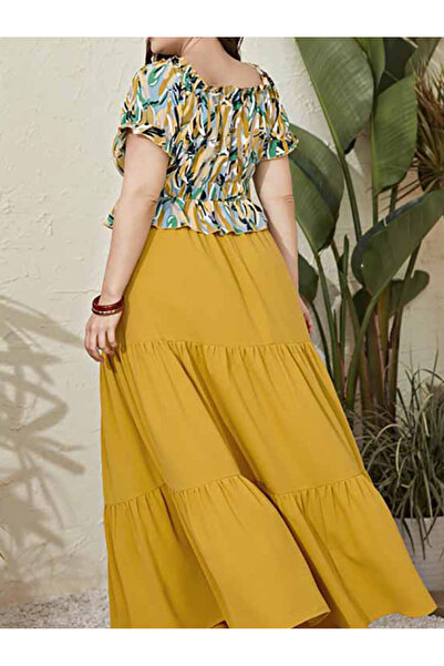 FridayIn Sweet Square collar Floral Ruffle Puff sleeve Plus Size Suits