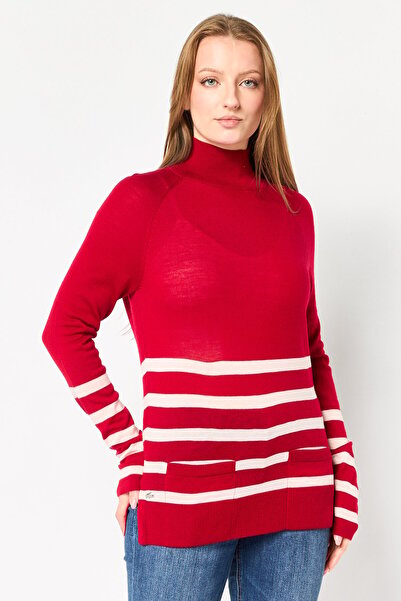Lacoste Women Mock Neck Stripe Sweater, Multicolor
