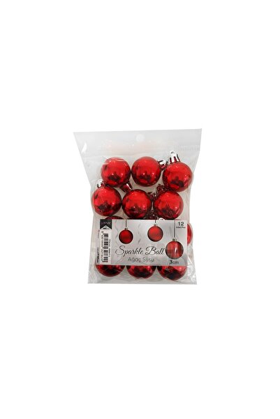 BEST PARTİ 12-Piece 3 cm Red Christmas Tree Ornament Ball