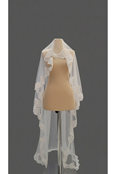 Pusula Marketim Işıltısıyla Büyüleyen, Simli Dantel Detaylı Gelin Duvağı, Duvak - 100x200 cm