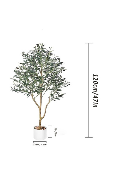 BESTONE 120cm Olive Tree Artificial Potted Plant, Texture Decorative Plastic Pot for Home Indoor Outdoor