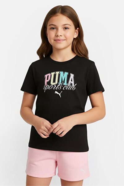 Puma Kids Girl 2 Pieces Brand Logo Short Sleeve Top And Shorts, Multicolor
