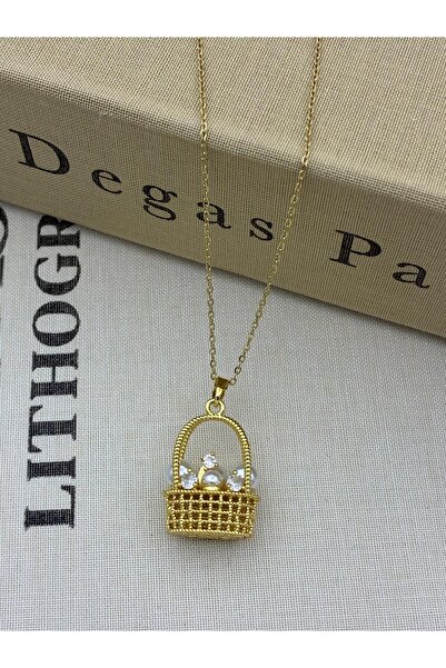 Hedef Bijuteri Çelik Gold Renkli Zirkon Taşlı Sepetli Yumurta Figürlü İncili ...