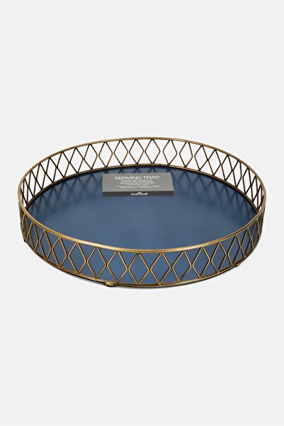 BarCraft Midnight Luxe Drinks Round Tray, Dark Blue/Bronze