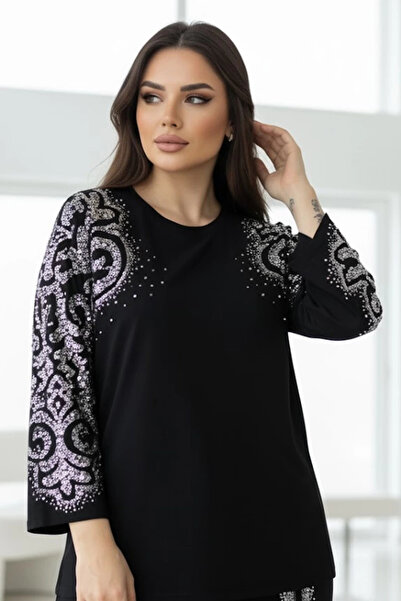 AZRA BUTİK Shoulder Full Rhinestone Blouse