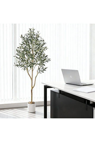 BESTONE شجرة زيتون صناعية بطول 150 سم، ذات ملمس طبيعي، في وعاء بلاستيكي للديكور الداخلي والخارجي