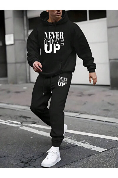 Soothing Space Never Give up Printed Unisex Tracksuit Set