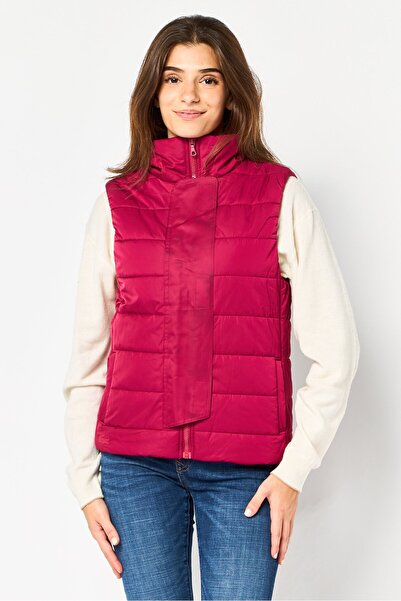 Lacoste Women Quilted Jacket Vest, Maroon
