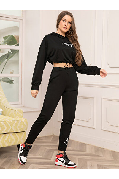 FridayIn Casual Hooded Solid color Embroidery Regular sleeve Pants Suits