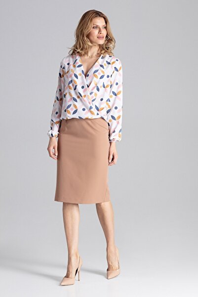 Figl Elegant brown midi pencil skirt M658 size L