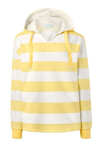 Tchibo Women Hooded Drawstring Stripe Long Sleeve Sweatshirt, Yellow