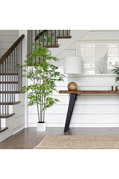 MirageBotanics 5.6ft Artificial Bamboo Tree with Tall White Planter, 4 Trunks & Silk Leaves