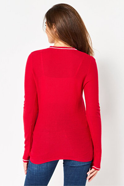 Lacoste Women V-Neck Brand Logo Sweater, Red