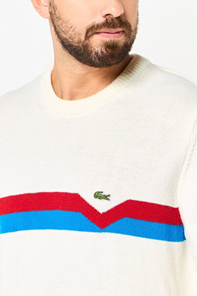 Lacoste Men Crew Neck Embroidered Logo Long Sleeve Sweater, Cream