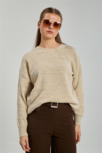 BARRELS AND OIL Women's Crew Neck Oversized Sweater - Light Stone
