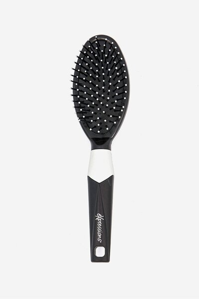 Expressions Oval Cushion Brush, Black and Silver
