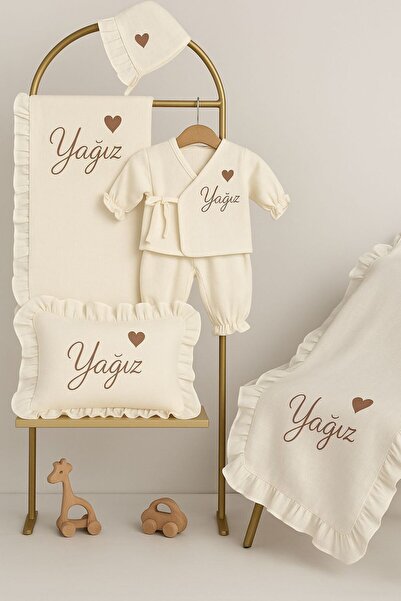 hobittubaby Müslin İsim nakışlı bebek hastane çıkış seti 6 Parça