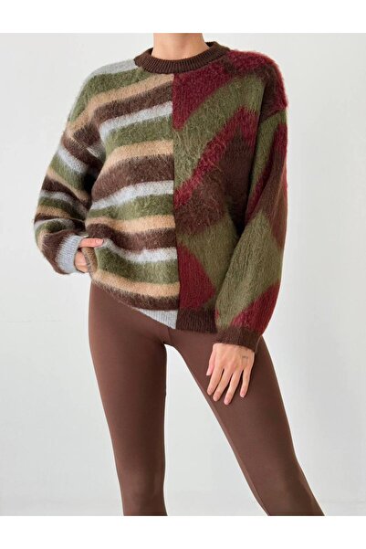 İLKCET MODA Mixed Pattern Crew Neck Women's Sweater