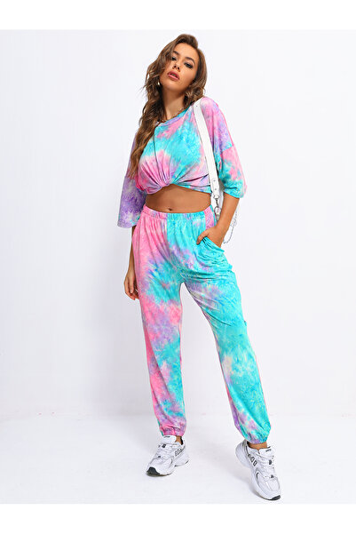 FridayIn Female Street style Round neck Printing Loose Pants suit