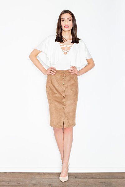 Figl Brown pleated skirt with buttons M453 size M